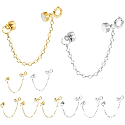Magnetische Armbandverschlüsse mit Sicherheitskette, 8 Stück, Gold und Silber, Metall-Schmuckkonverter (10 Stück, Gold und Silber) von Oilzorr