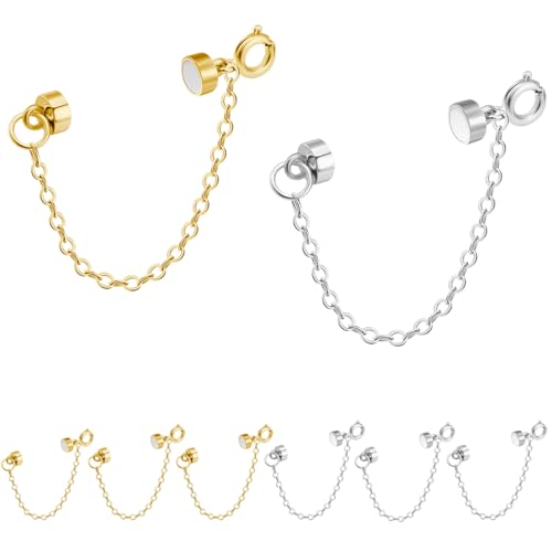 Magnetische Armbandverschlüsse mit Sicherheitskette, 8 Stück, Gold und Silber, Metall-Schmuckkonverter (8 Stück, Gold und Silber) von Oilzorr