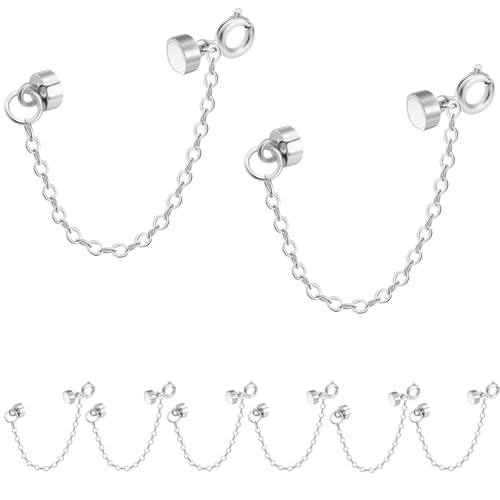 Magnetische Armbandverschlüsse mit Sicherheitskette, 8 Stück, Gold und Silber, Metall-Schmuckkonverter (8 Stück Silber) von Oilzorr