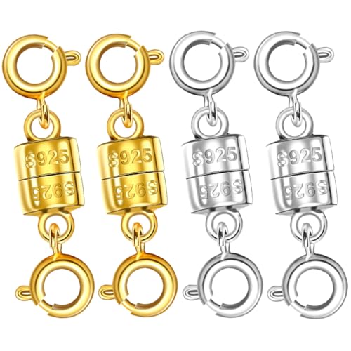 Magnetische Halskettenverschlüsse, 925er Silber, magnetische Halskettenverschlüsse und Verschlüsse für Armband-Halsketten-Verlängerung (4 Stück, 2 Gold und 2 Silber) von Oilzorr