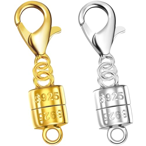 Magnetische Halskettenverschlüsse, 925er-Sterlingsilber, magnetische Halskettenverschlüsse und Verlängerungen, für Armband, Halskette und Zubehör (2 Stück, 1 Gold und 1 Silber) von Oilzorr