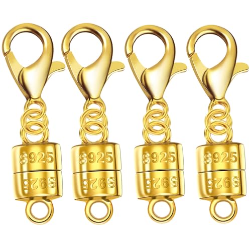 Magnetische Halskettenverschlüsse, 925er-Sterlingsilber, magnetische Halskettenverschlüsse und Verlängerungen, für Armband, Halskette und Zubehör (4 Stück Gold) von Oilzorr