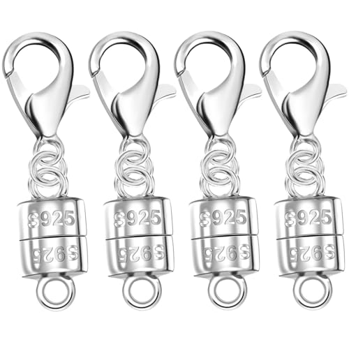 Magnetische Halskettenverschlüsse, 925er-Sterlingsilber, magnetische Halskettenverschlüsse und Verlängerungen, für Armband, Halskette und Zubehör (4 Stück Silber) von Oilzorr