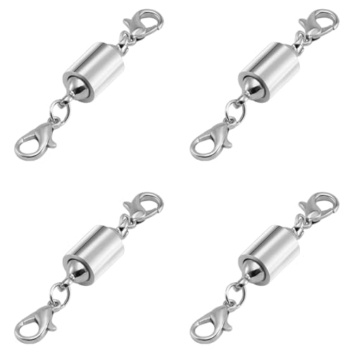 Magnetische Halskettenverschlüsse, magnetische Schmuckverschlüsse, 14 Karat Gold und Silber, Halskette Armband Verlängerung mit Karabinerverschluss (4 Stück Silber) von Oilzorr