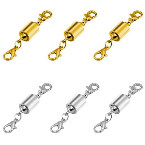 Magnetische Halskettenverschlüsse, magnetische Schmuckverschlüsse, 14 Karat Gold und Silber, Halsketten-Armband-Verlängerung mit Karabinerverschluss (3 Gold, 3 Silber) von Oilzorr