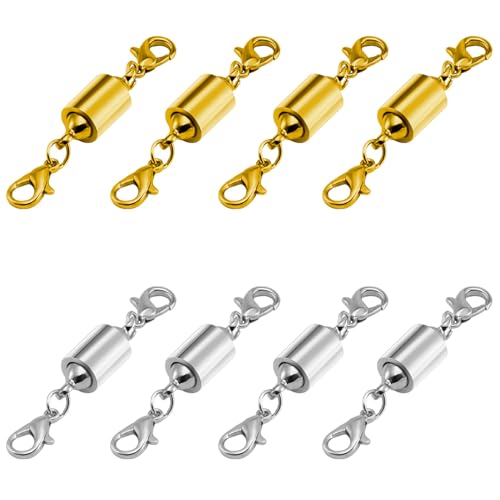 Magnetische Halskettenverschlüsse, magnetische Schmuckverschlüsse, 14 Karat Gold und Silber, Halsketten-Armband-Verlängerung mit Karabinerverschluss (4 Gold, 4 Silber) von Oilzorr