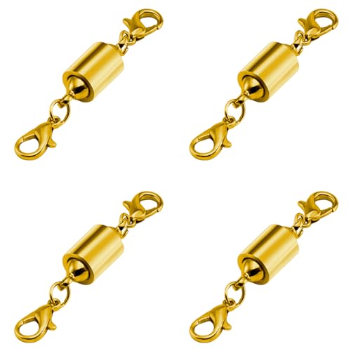 Magnetische Halskettenverschlüsse, magnetische Schmuckverschlüsse, 14 Karat Gold und Silber, Halsketten-Armband-Verlängerung mit Karabinerverschluss (4 Stück Gold) von Oilzorr