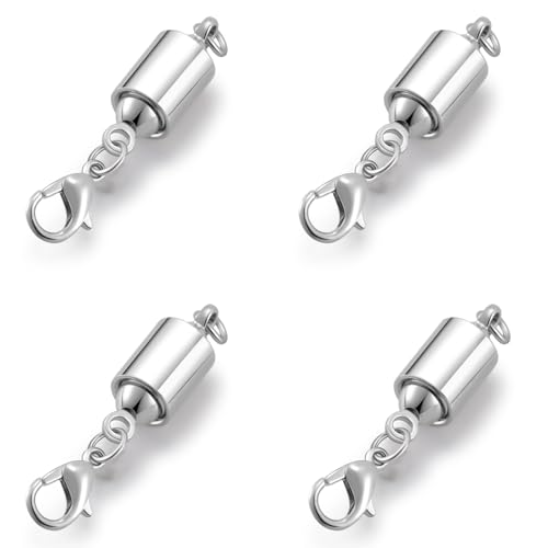 Magnetische Halskettenverschlüsse, magnetische Schmuckverschlüsse, 14 Karat Gold und Silber, Halsketten-Armband-Verlängerung mit Karabinerverschluss (DAN 4 Stück, Silber) von Oilzorr