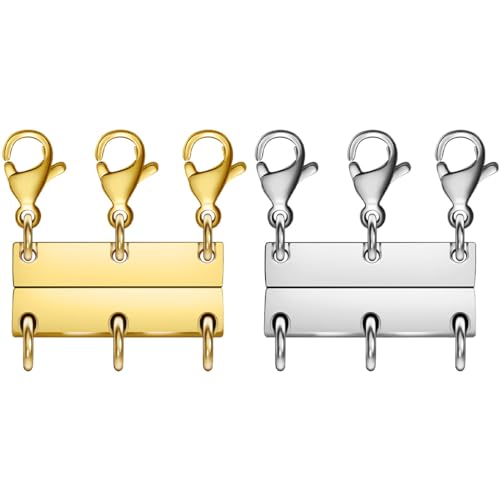 Magnetische Halskettenverschlüsse, mehrere Kettenverschlüsse, Halskettenverschlüsse für Schicht-Look, Edelstahl-Kettenglieder für Halsketten und Armbänder, Silber, Gold (3golden 3silver A) von Oilzorr