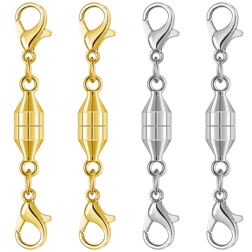 Magnetische Halskettenverschlüsse und Verschlüsse, 925er Silber, Magnetverschluss, Konverter, Schmuckherstellung, Kettenverlängerungsverbinder (2 goldfarben + 2 silberfarben) von Oilzorr
