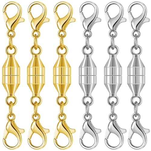 Magnetische Halskettenverschlüsse und Verschlüsse, 925er Silber, Magnetverschluss, Konverter, Schmuckherstellung, Kettenverlängerungsverbinder (3 Gold + 3 Silber) von Oilzorr