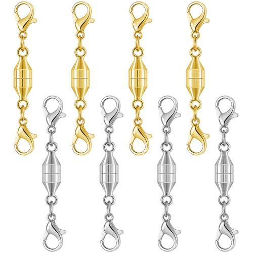 Magnetische Halskettenverschlüsse und Verschlüsse, 925er Silber, Magnetverschluss, Konverter, Schmuckherstellung, Kettenverlängerungsverbinder (4 Gold + 4 Silber) von Oilzorr