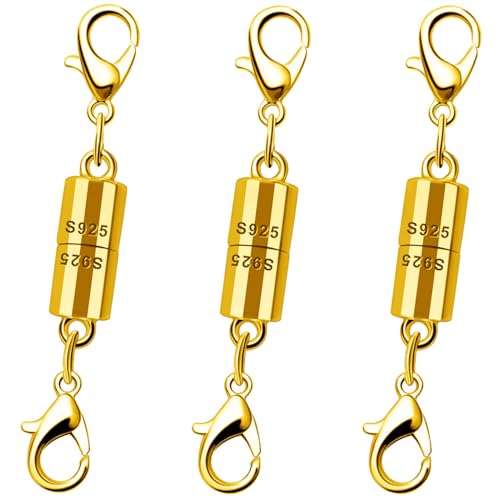 Magnetische Halskettenverschlüsse und Verschlüsse, 925er Silber, magnetische Schmuckverschlüsse, starke Magnetverschlüsse für Halsketten und Armbänder (3 Gold) von Oilzorr
