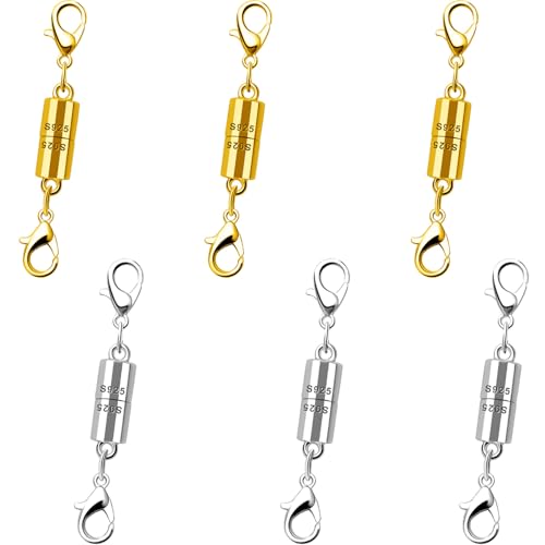 Magnetische Halskettenverschlüsse und Verschlüsse, 925er Silber, magnetische Schmuckverschlüsse, starke Magnetverschlüsse für Halsketten und Armbänder (3 Gold + 3 Silber) von Oilzorr
