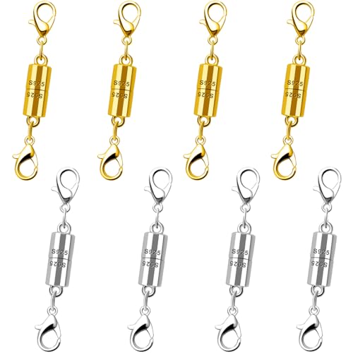 Magnetische Halskettenverschlüsse und Verschlüsse, 925er Silber, magnetische Schmuckverschlüsse, starke Magnetverschlüsse für Halsketten und Armbänder (4 Gold + 4 Silber) von Oilzorr