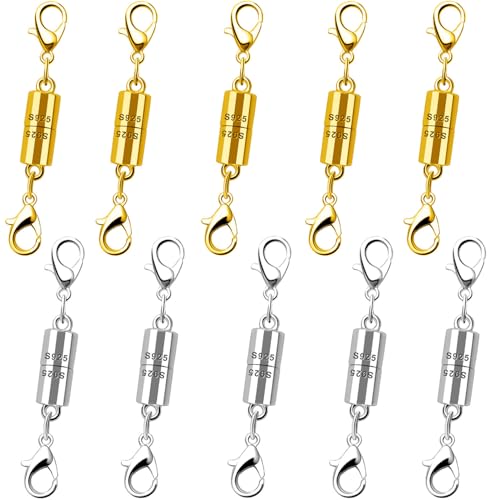 Magnetische Halskettenverschlüsse und Verschlüsse, 925er Silber, magnetische Schmuckverschlüsse, starke Magnetverschlüsse für Halsketten und Armbänder (5 Gold + 5 Silber) von Oilzorr