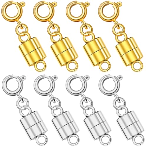 Magnetische Halskettenverschlüsse und Verschlüsse, magnetische Halsketten- und Armbandverschlüsse, Schmuckverschlüsse und Konverter-Set, Silber und vergoldeter Edelstahl (A 8 Stück) von Oilzorr