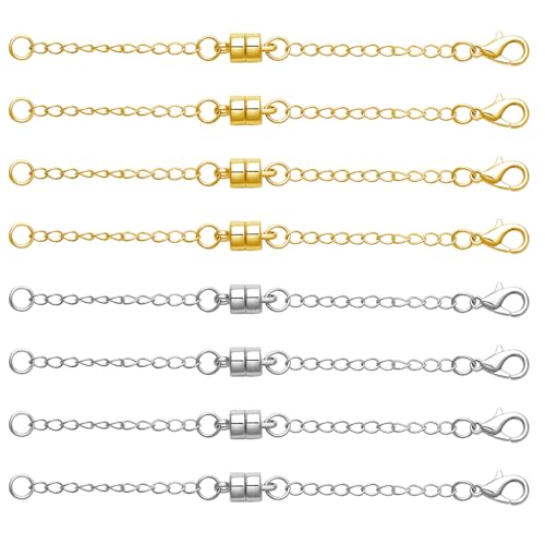 Magnetische Halskettenverschlüsse und Verschlüsse mit Verlängerungen, Gold und Silber, Set von 8/10 (4 Gold + 4 Silber) von Oilzorr