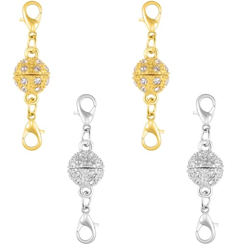 Magnetische Schmuckverschlüsse, Kristallkugel-Verbinder mit Karabinerverschlüssen, magnetische Halskettenverschlüsse und Verschlüsse, einfach zu bedienen für Schmuckverschlüsse (4 Stück, goldfarben) Magnetische Schmuckverschlüsse, Kristallkugel-Verbinder mit Karabinerverschlüssen, magnetische Halskettenverschlüsse und Verschlüsse, einfach zu bedienen für Schmuckverschlüsse (4 Stück, goldfarben) von Oilzorr
