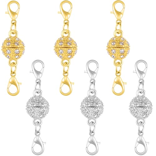 Magnetische Schmuckverschlüsse, Kristallkugel-Verbinder mit Karabinerverschlüssen, magnetische Halskettenverschlüsse und Verschlüsse, einfach zu bedienen für Schmuckverschlüsse (6 Stück, goldfarben) Magnetische Schmuckverschlüsse, Kristallkugel-Verbinder mit Karabinerverschlüssen, magnetische Halskettenverschlüsse und Verschlüsse, einfach zu bedienen für Schmuckverschlüsse (6 Stück, goldfarben) von Oilzorr