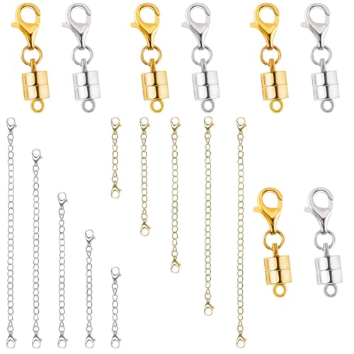 Magnetischer Halskettenverschluss Set mit Kettenverlängerungen, Halskettenverlängerung und magnetischen Halskettenverschlüssen (B Gold + Silber) von Oilzorr