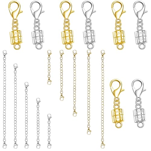 Magnetischer Halskettenverschluss Set mit Kettenverlängerungen, Halskettenverlängerung und magnetischen Halskettenverschlüssen (X Gold + Silber) von Oilzorr