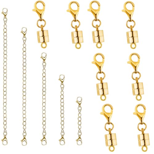 Magnetischer Halskettenverschluss Set mit Kettenverlängerungen, Halskettenverlängerung und magnetischen Halskettenverschlüssen und Verschlüssen (B Gold) von Oilzorr