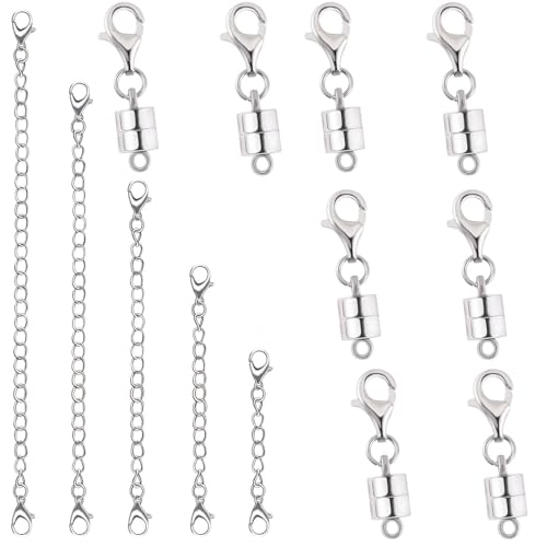Magnetischer Halskettenverschluss Set mit Kettenverlängerungen, Halskettenverlängerung und magnetischen Halskettenverschlüssen und Verschlüssen (B Silber) von Oilzorr