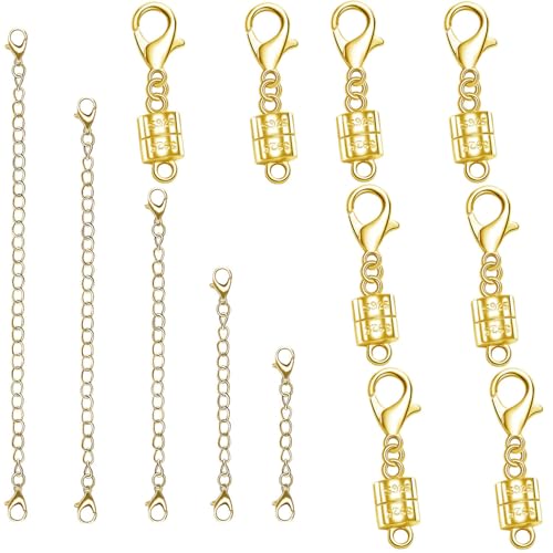 Magnetischer Halskettenverschluss Set mit Kettenverlängerungen, Halskettenverlängerung und magnetischen Halskettenverschlüssen und Verschlüssen (X Gold) von Oilzorr