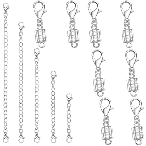 Magnetischer Halskettenverschluss Set mit Kettenverlängerungen, Halskettenverlängerung und magnetischen Halskettenverschlüssen und Verschlüssen (X Silber) von Oilzorr