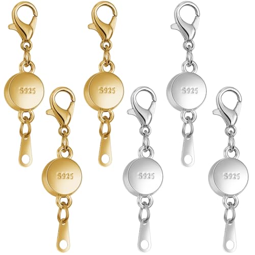 Magnetischer Schmuckverschluss aus 925er Silber, runde magnetische Halskettenverschlüsse und Verschlüsse, Magnetverschluss, Konverter für Schmuckherstellung, 6 Stück | Gold / Silber von Oilzorr