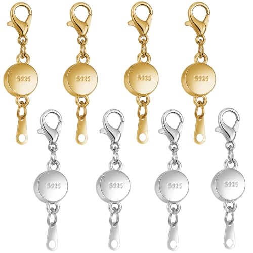 Magnetischer Schmuckverschluss aus 925er Silber, runde magnetische Halskettenverschlüsse und Verschlüsse, Magnetverschluss, Konverter für Schmuckherstellung (8 Stück, Gold und Silber) von Oilzorr