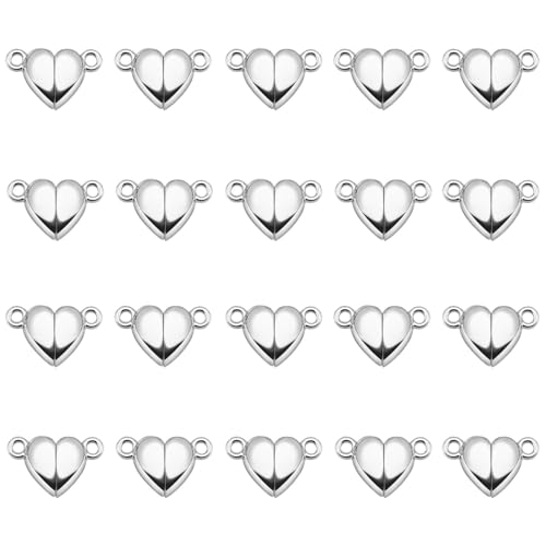 Magnetverschlüsse in Herzform zur Schmuckherstellung, Gold und Silber, 20 Stück für Halsketten und Armbänder (20 Stück Silber/10 mm) von Oilzorr