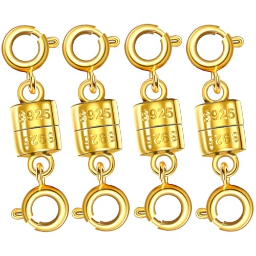 Oilzorr 925 Silber Magnetische Halskettenverschlüsse, magnetische Halskettenverschlüsse und Verschlüsse für Armband-Halsketten-Verlängerung (4 Stück Gold) von Oilzorr