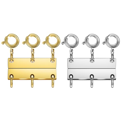 Oilzorr Magnetische Halskettenverschlüsse, mehrere Halsketten-Verschlüsse, Halskettenverschlüsse für Lagen-Look, Edelstahl-Kettenglieder für Halsketten und Armbänder, Silber, Gold (3golden 3silver B) von Oilzorr