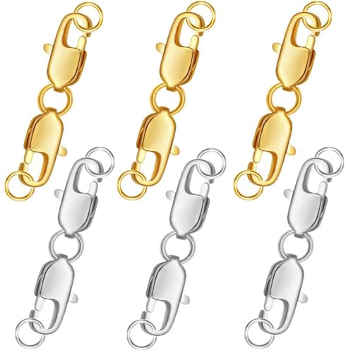 Oilzorr Offener Ring mit Karabinerverschluss, Armbandverlängerung, goldfarbener Karabinerverschluss gefüllt mit offenen geschlossenen Ringen für Halsketten und Armbänder (3 Gold/3 Silber von Oilzorr