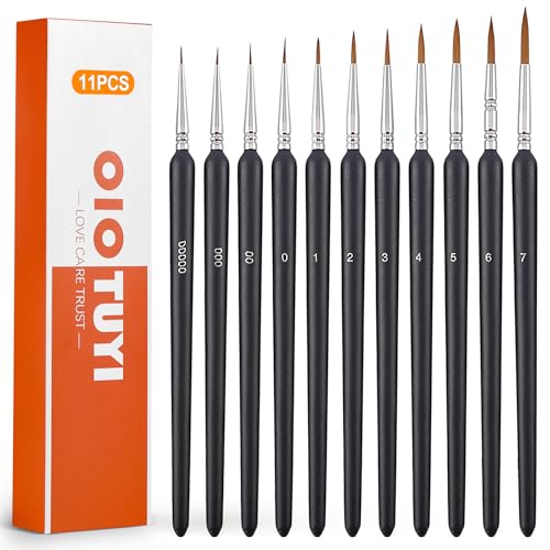 OioTuyi 11 Stück Feine Pinsel Set, Acryl, Modellbau, Malen Nach Zahlen Detail, Künstlerpinsel für Acrylfarben, Aquarell, Öl, Miniaturen - Paint Brush Set von OioTuyi