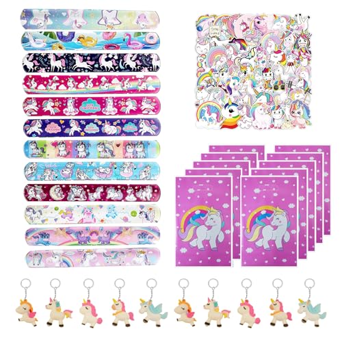 Oirigaga Mitgebsel Kindergeburtstag Mitbringsel Set, 82pcs Einhorn Gastgeschenke mit Geschenktüten Schnapparmbänder Schlüsselanhänger Aufkleber, Geburtstag Party Kleine Geschenke Give Aways Mädchen von Oirigaga