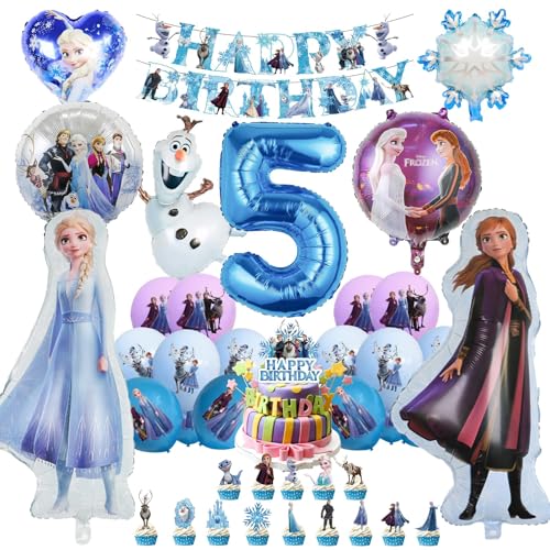 Oirigaga 46pcs Geburtstagsdeko Luftballons Set für 5 Jahre Mädchen, Eiskönigin Party Deko Ballons, Kinder Geburtstag Helium Balloons Eisa Anla Folienballons mit Happy Birthday Banner und Tortendeko Oirigaga 46pcs Geburtstagsdeko Luftballons Set für 5 Jahre Mädchen, Eiskönigin Party Deko Ballons, Kinder Geburtstag Helium Balloons Eisa Anla Folienballons mit Happy Birthday Banner und Tortendeko von Oirigaga