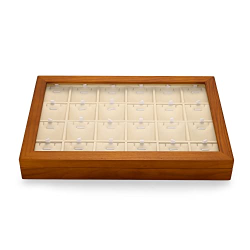 Oirlv Massivholz 24 Gitter Anhänger Ohrringe Halsketten Organizer Schmuckkästen Aufbewahrungskasten,Schmuckkästchen damen,Trinket Organizer(Cremeweiß) von Oirlv