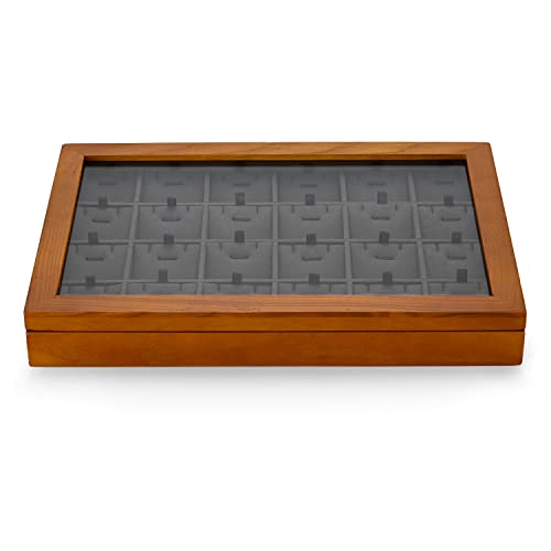 Oirlv Massivholz 24 Gitter Anhänger Ohrringe Halsketten Organizer Schmuckkästen Aufbewahrungskasten,Schmuckkästchen damen,Trinket Organizer(Dunkelgrau) von Oirlv
