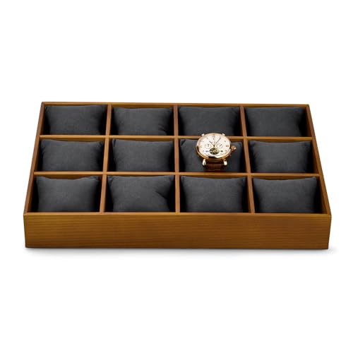 Oirlv Massivholz Uhr Aufbewahrungstablett Schmucktablett für Uhren,Anhänger,Armband,Organizer (Dunkelgrau) von Oirlv