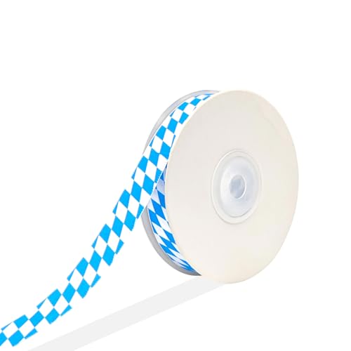 Bayerisches Karoband, Band Im Oktoberfest-Stil, Dekoband Mit Blau-Weißem Diamantmuster, Blau-Weiße Bayerische Dekoration, ideal für Party, Tischdeko und traditionelle bayrische Feiern (20m x 15mm) von Oizemori