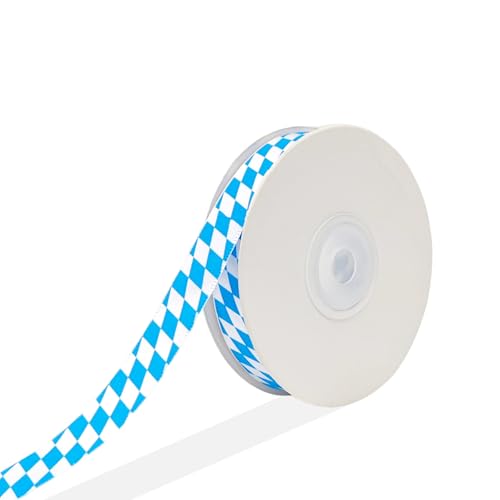 Bayerisches Karoband, Band Im Oktoberfest-Stil, Dekoband Mit Blau-Weißem Diamantmuster, Blau-Weiße Bayerische Dekoration, ideal für Party, Tischdeko und traditionelle bayrische Feiern (20m x 25mm) von Oizemori