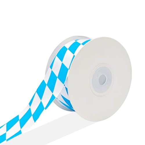 Bayerisches Karoband, Band Im Oktoberfest-Stil, Dekoband Mit Blau-Weißem Diamantmuster, Blau-Weiße Bayerische Dekoration, ideal für Party, Tischdeko und traditionelle bayrische Feiern (20m x 40mm) von Oizemori