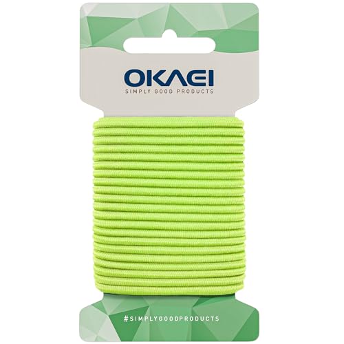 OKAEI Gummikordel 2mm x 10m - Hochwertiges Gummiseil in Neon Gelb, Flexibles Gummiband/Hutgummi/Rundgummi - Ideal für DIY Projekte und Handwerk von Okaei