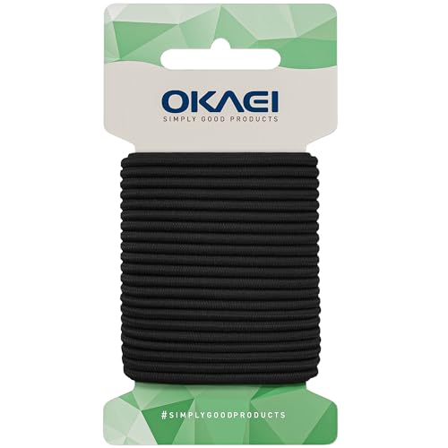 OKAEI Gummikordel 2mm x 10m - Hochwertiges Gummiseil in Schwarz, Flexibles Gummiband/Hutgummi/Rundgummi - Ideal für DIY Projekte und Handwerk von Okaei