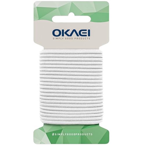 OKAEI Gummikordel 2mm x 10m - Hochwertiges Gummiseil in Weis, Flexibles Gummiband/Hutgummi/Rundgummi - Ideal für DIY Projekte und Handwerk von Okaei