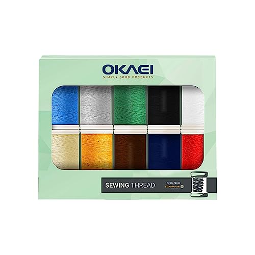 Okaei Nähgarn set 10 farbige Polyester-Nähfäden, Nähmaschinen Garn,Overlockgarn, Nähset, Nähkasten, Nähgarn, Stickgarn Set in bunten Farben, 100 Meter. von Okaei