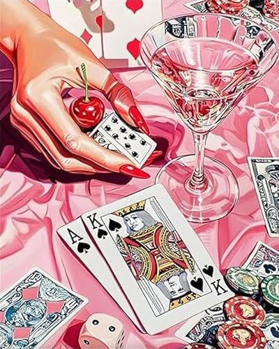 OkarinaArt Malen nach Zahlen Erwachsene Cocktail (Paint by Numbers), DIY Acrylfarben Malset mit Pinseln, Poker Ölgemälde auf Leinwand zum Selbermalen ohne Rahmen, 40 x 50 cm von OkarinaArt